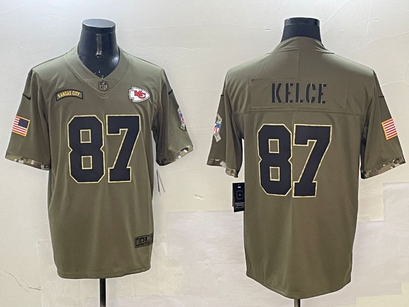 Men Kansas City Chiefs #87 Kelce Green Nike 2025 Salute to Service Limited NFL Jersey style 1->kansas city chiefs->NFL Jersey